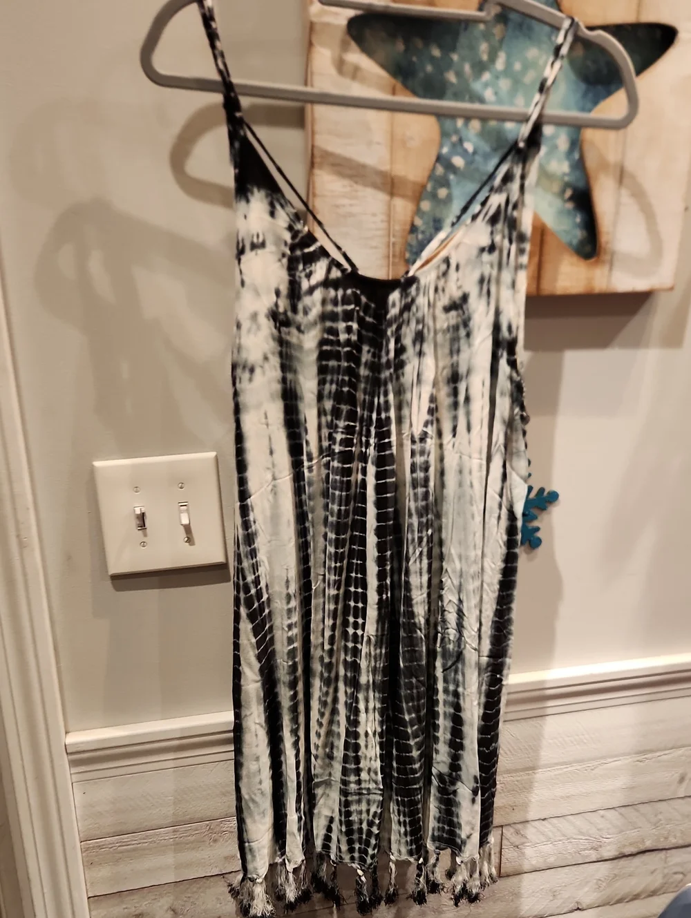 Swimsuits For All Black & White Tie-Dye Spaghetti Strap Mini Dress